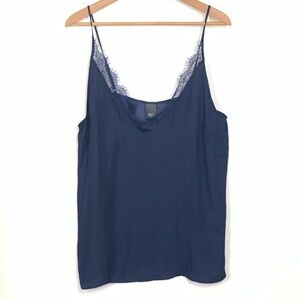 NWT Ichi Navy Lace Trim Silky Camisole
